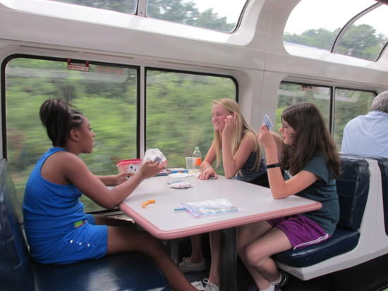 Playing cards in the Amtrak Observation Car