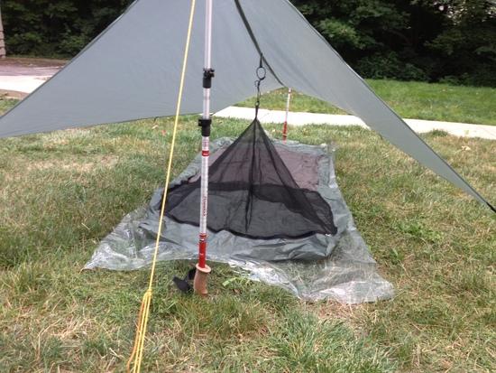 The whole setup: tarp and bivy