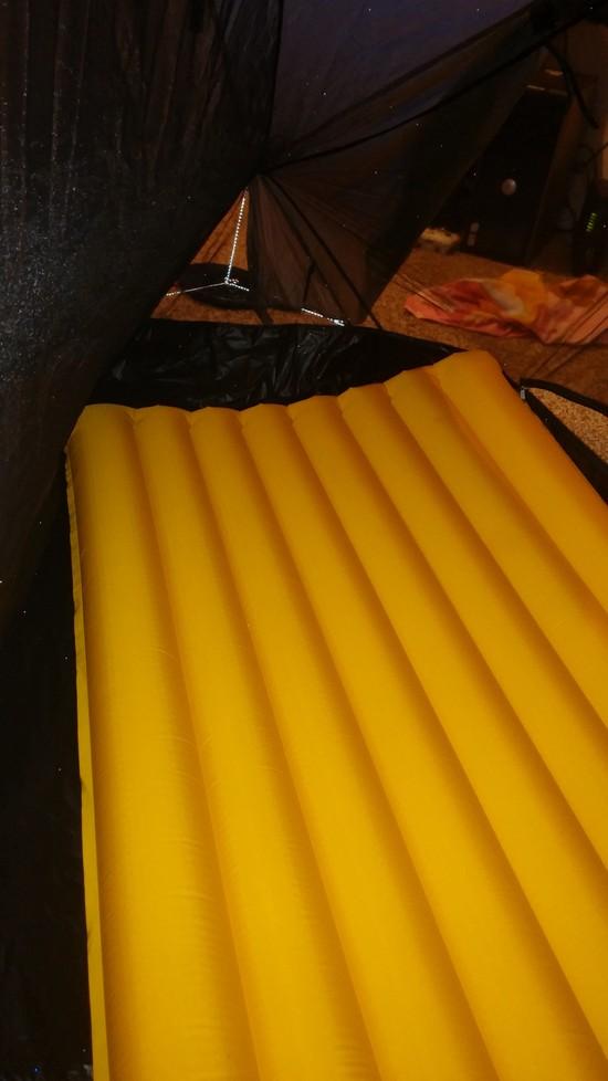 The foot end of the pad in the tent