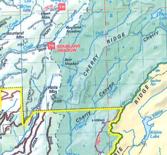 portion of Rim Fire closure area map
