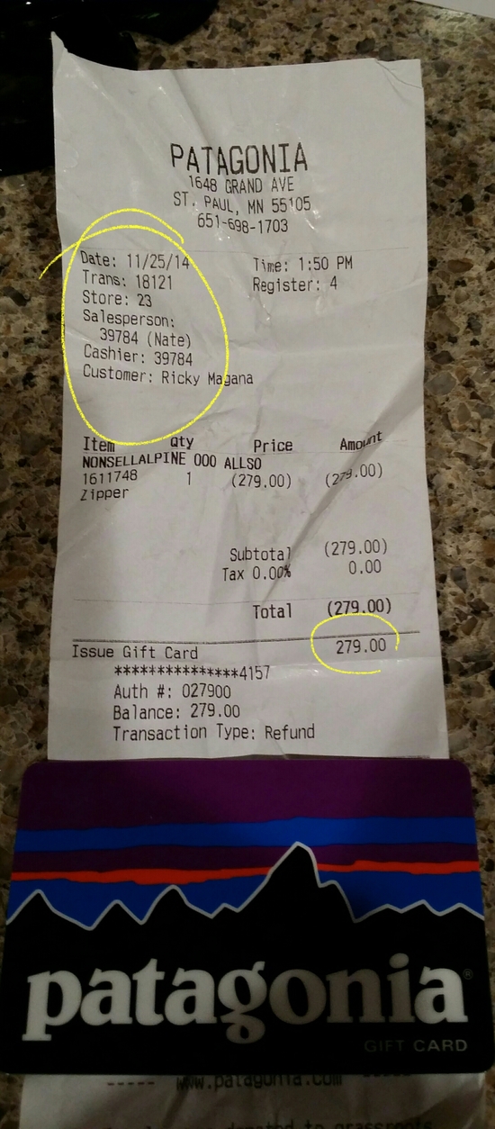 Patagonia Gift Card $279 value - Backpacking Light