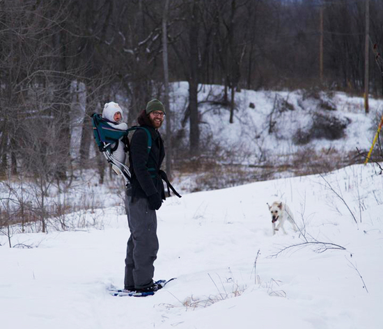 Snowshoeing with Lionel and Bear